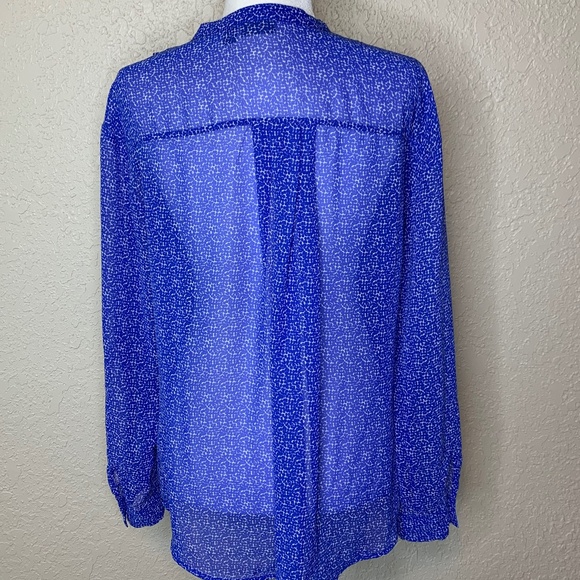 ana Blue White Print Sheer Long Sleeve Top Women's Size L Casu… - Picture 4 of 10